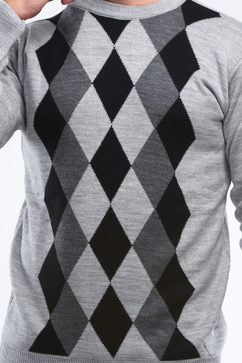HEDEFNUR TEKSTİL Light Gray Zero Collar Baklava Pattern Zero Collar Knitted Dad Sweater Steel Knit