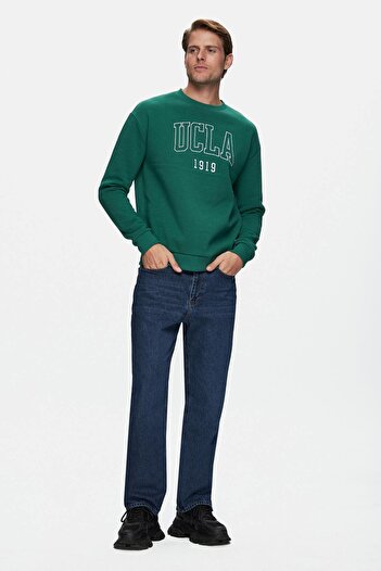 UCLA Ανδρικό φούτερ Sandhill Green Crew Neck με κεντημένο ράστερ Loose Fit