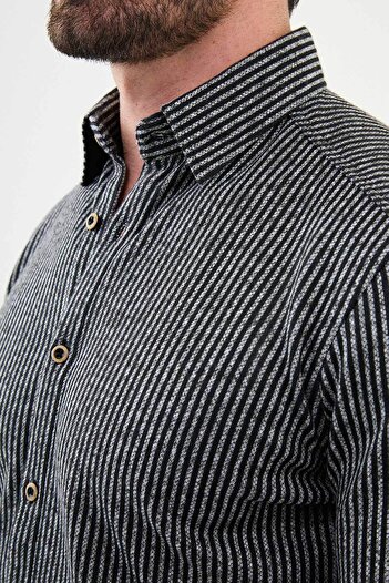 Mcr Cămașă pentru bărbați din lână slim fit cu dungi, neagră - 27006.24K