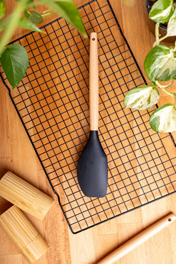 FH finehome Black Silicone Spatula - Pelia Bamboo Handle