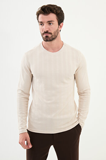 Mcr Ανδρικό μακρυμάνικο μπλουζάκι με σχέδιο Slim Fit Crew Neck Beige - 36836.24K