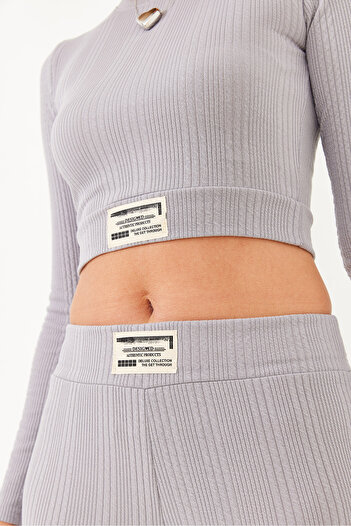 Bianco Lucci Women's Label Detailed Crop Knitted Top and Bottom Set 60251853