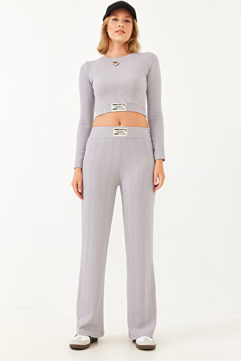 Bianco Lucci Women's Label Detailed Crop Knitted Top and Bottom Set 60251853