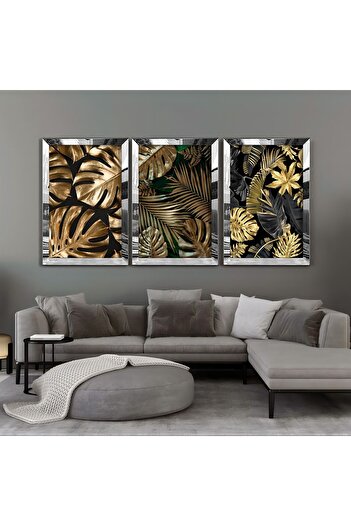 Harikabirev Wonderfulabrev | Black-Gold Tropical Leaf Combin | Plexy Frame Mdf Table Krfz