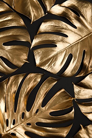 Harikabirev Wonderfulabrev | Black-Gold Tropical Leaf Combin | Plexy Frame Mdf Table Krfz