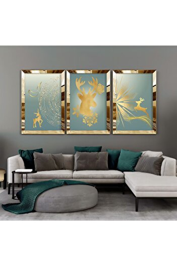Harikabirev Wonderfulabrev | Green-Gold Deer Abstract Combin | Plexy Frame Mdf Table Krfz
