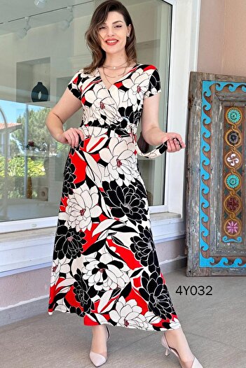 İnce Topuk Buckle Double Breasted Viscose Dress 4Y032