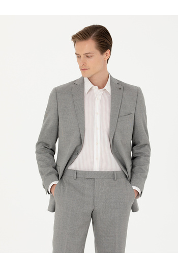 Cacharel Gri Slim Fit Yün Klasik Ceket 50270132-VR024