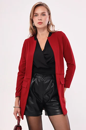 armonika Women's Burgundy Long Jacket with Stitched Waist ARM-18K001308
