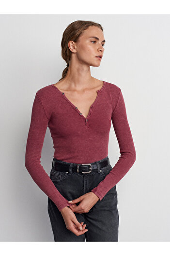 Dilvin Model 31158 - Minge Roșu Claret cu Efect de Spălare