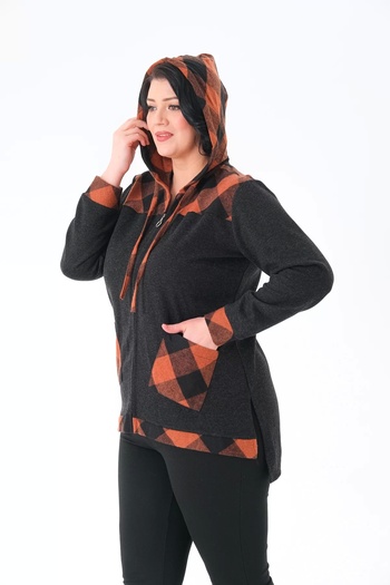 Lady Majestic Plaid Hooded Woven Plus Size Cardigan