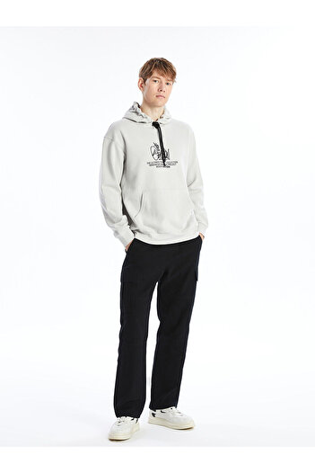 LC Waikiki Ανδρικό χοντρό φούτερ με στάμπα Lcw Casual γκρι μακρυμάνικο