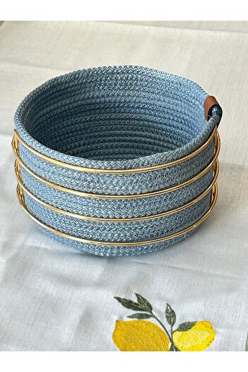 Edora Home Stylish Blue Macrame - Gold Round Bread Basket, Stainless Metal, Multi-Purpose