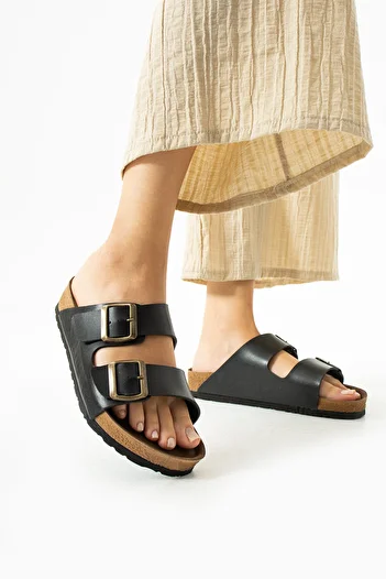Bermody Zion Comfortable Double Buckle Black Unisex Daily Slippers