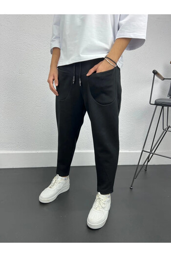 hazelin Men's Black Pocket Straight Cut Trousers Sweatpants - Hzl24S-Mxc8942-025