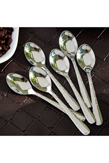 Home Box Hammered Stainless Steel Mocha Spoon - Set of 6