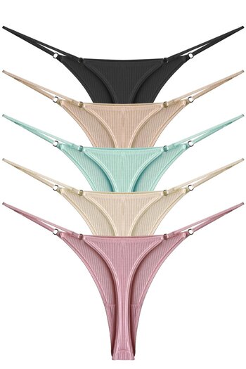 Cottonhill Adjustable Elastic Cotton and Lycra Corded Women's Thong Panties - Pack of 5