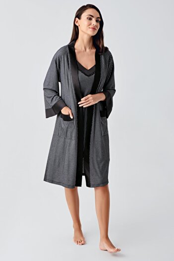 Artış Women's Flexible Viscous Short Strap Dressing Gown Nightgown Set 15406