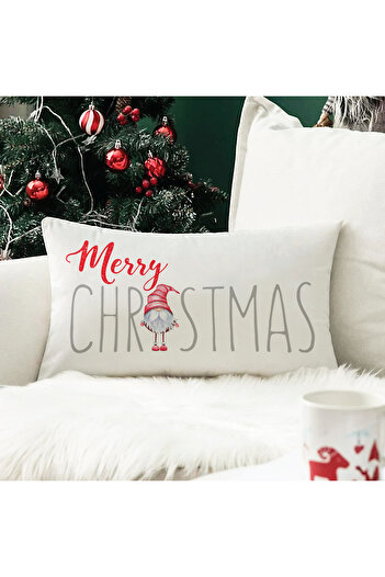 Evmila Christmas Themed Merry Christmas Patterned Velvet Throw Pillow Case 35X55 cm - Decorative Pillow Case
