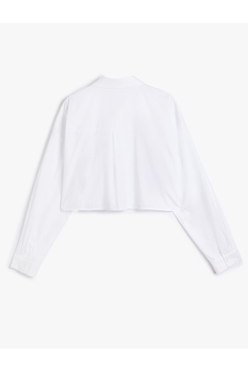 Koton Stone DeTailed LonG Sleeve Cotton Poplin Crop Shirt