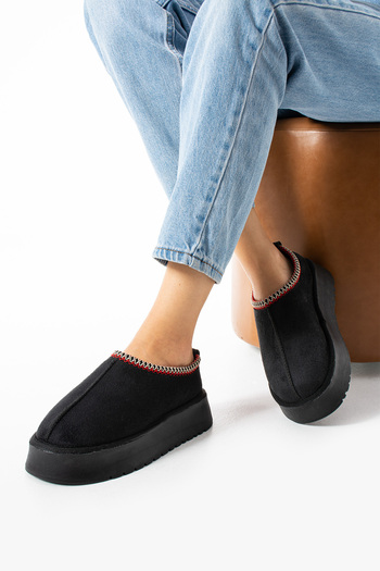 Gökçe Shoes Flor Siyah Süet Mini Boy Kadın Kalın Taban Bot