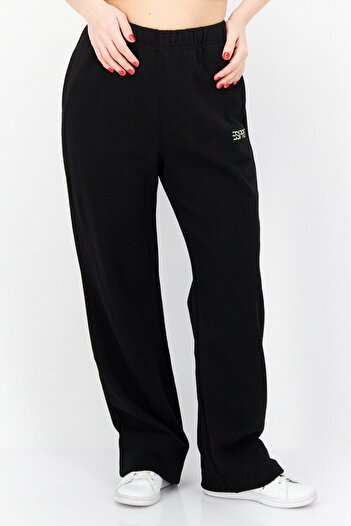 Esprit Women Regular Fit Embroidered Logo Pant, Black