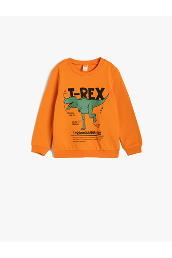 Koton Dinosaur Printed Long Sleeve Crew Neck Cotton Raised Sweatshirt