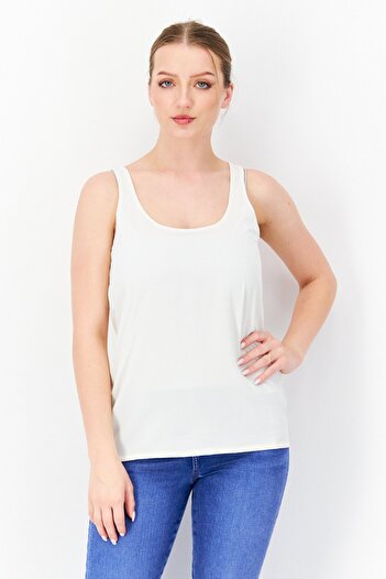French Connection Women Scoop Neck Sleeveless Plain Top, Ivory