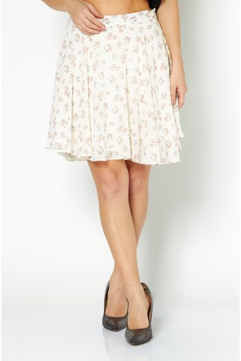NA-KD Women Floral Print Mini Skirt, Beige Combo