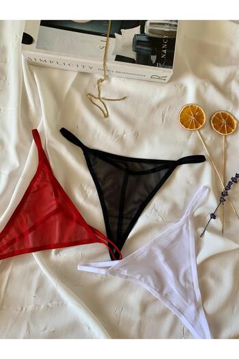 İNKO İÇ GİYİM Set of 3 Sexy Tulle Thong (Black-White-Red)