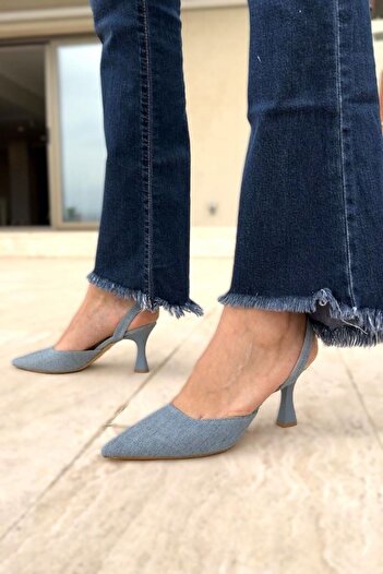 Gökhan Talay Jolie 6 CM Medium Heeled Open Denim Classic Heeled Shoes