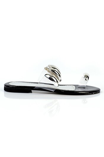 ShoeTek Saldinya Black Patent Leather - Flip Flops Stoned, Papuci de damă cu bandă