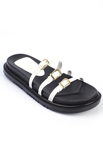 ShoeTek Білі шкіряні жіночі капці Zelma - дизайн з трьома ремінцями