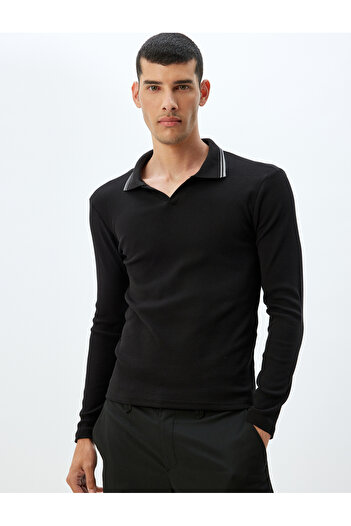 Koton Slim Fit T-shirt με μακρυμάνικο V λαιμόκοψη βαμβακερό πόλο
