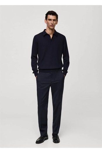 MANGO Man Tricou polo cu mânecă lungă din lână merinos 100%.