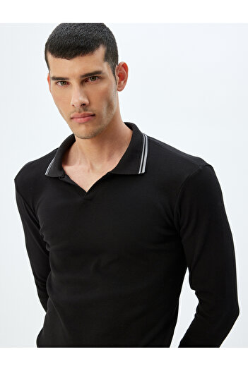 Koton Slim Fit T-shirt με μακρυμάνικο V λαιμόκοψη βαμβακερό πόλο