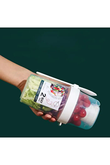 BGSignature 2-Layer Bpa Free Salad and Container - with Sauce Bowl, Carrying String and Spoon/Fork Set
