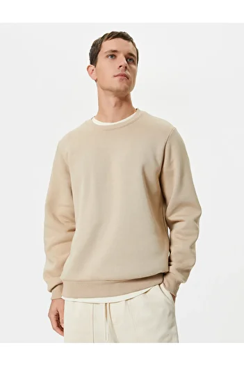 Koton Crew Neck Long Sleeve Raised Sweatshirt - Basic