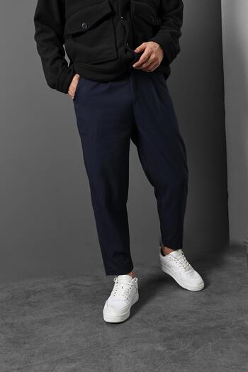 Slatra Men's Navy Blue Double Leg Pea Fabric Trousers