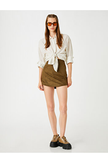 Koton Mini Skirt Suede Look Zipper Closure
