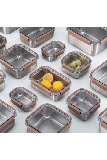 Lock & Lock LocknLock Stainless Steel Oven & Storage Container Square Locked 1.3 Lt ml - Brown
