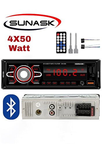 SUNASK Sn-606 Çift Usb'li Bluetooth Oto Teyp Araba Teyibi Kumandalı Oto Teyip Mp3 Çalar Amfi Çıkışlı