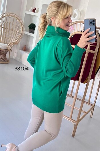 İnce Topuk Degaje Collar Knitwear Blouse with Pockets - 3S104