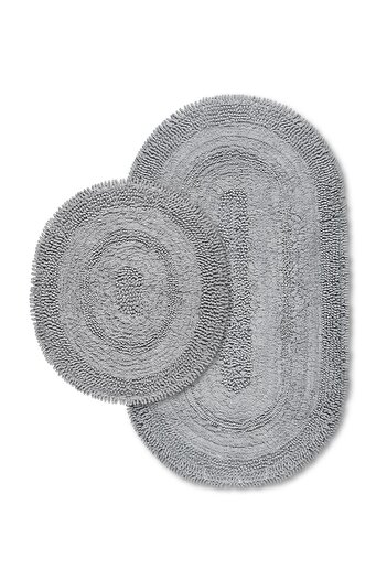 Bluenity Makaroni Φυσικό Βαμβάκι Σετ 2 Χαλάκια Μπάνιου 60x100+50x60 εκ. Γκρι