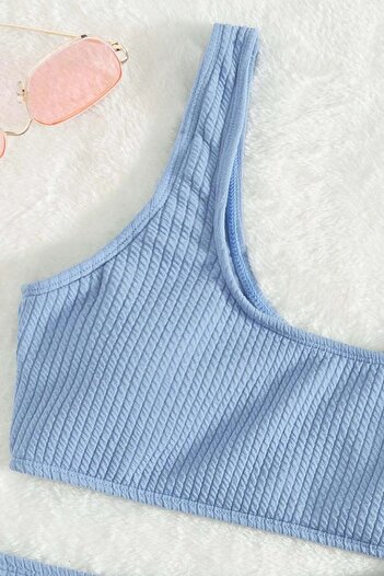 Angelsin Özel Fitilli Kumaş Tankini Bikini Üstü