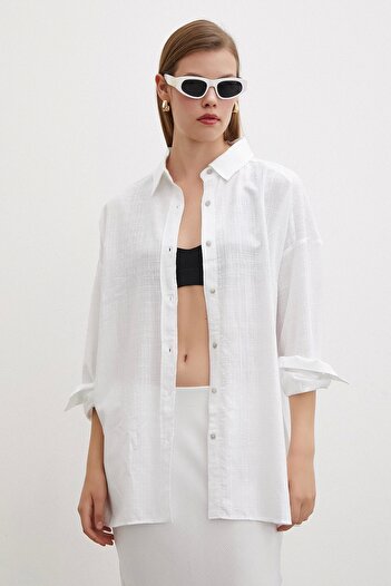 Never more White Oversize Linen Shirt