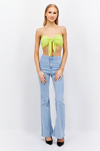 Etam Women Asymmetrical Strapless Solid Tube, Yellow Green