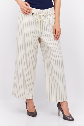 Esprit Women Regular Fit Stripe Wide Leg Pant, Off White
