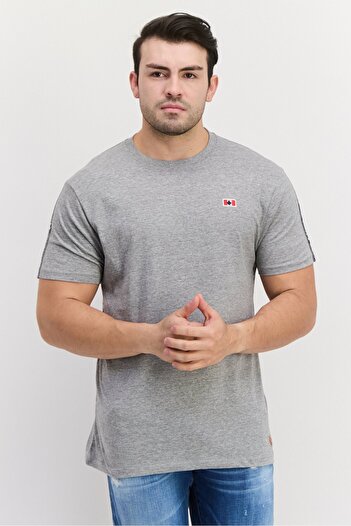 Canadian Peak Men Crew Neck Short Sleeve Brand Logo T Shirt, Grey Combo
