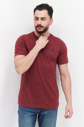 Kenneth Cole Men Crew Short Sleeves Stripe T-Shirt, Maroon